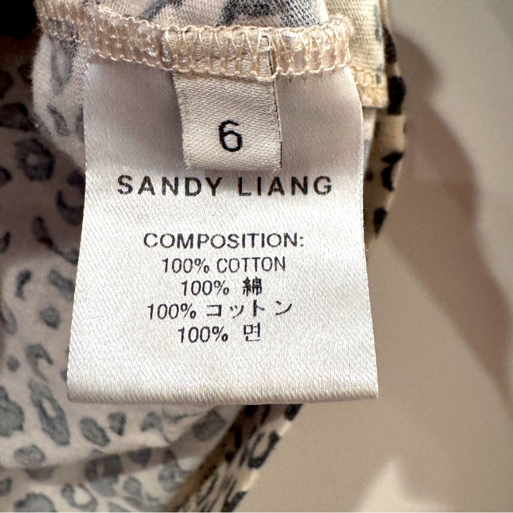 Sandy Liang Black & Cream Leopard Cotton Blouse Shirt Top Size 6 - Picture 12 of 12